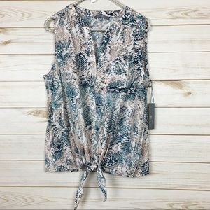 Tart Snake Animal Print Front Tie Button Down Sleeveless Blouse Medium & Large